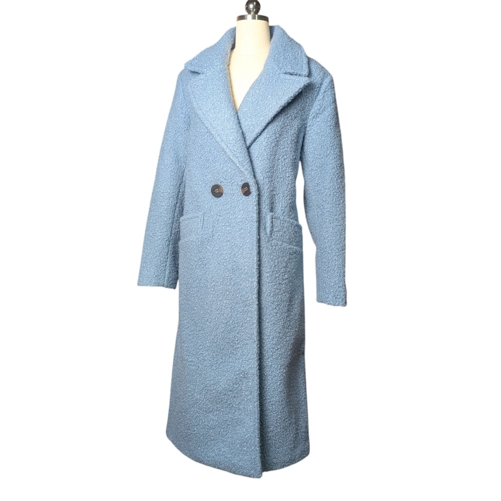 BCBGeneration Light Blue Teddy Jacket Fuzzy Trench Coat NWOT Double Button - Picture 5 of 13